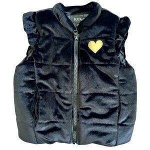 Buffalo David Bitton Kids Black Velvet Puffer Vest Gold Heart 3T Ruffle Sleeves